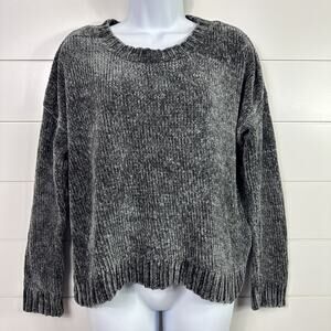 AERIE Crewneck Chenille Cropped Long Sleeve Pullover Sweater Gray sz M